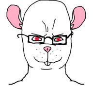 angry animal buck_teeth closed_mouth ear glasses mouse red_eyes smile soyjak subvariant:chudjak_front variant:chudjak // 595x561 // 12.1KB