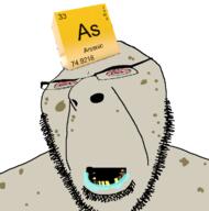 arsenic bloodshot_eyes chemistry deformed drool element glasses metalloid open_mouth poison rotten_teeth soyjak stubble text variant:cobson yellow_teeth // 712x720 // 77.8KB