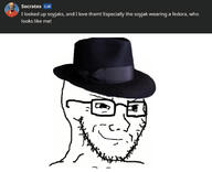 artificial_intelligence clothes fedora glasses hat screenshot smile smug socrates soyjak stubble variant:soyak // 927x754 // 176.1KB