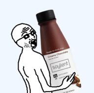 arm bottle chocolate glasses hand holding_bottle holding_object holding_soylent open_mouth plastic_bottle soy soyjak soylent soylent_(creamy_chocolate) soylent_bottle stubble variant:unknown // 300x297 // 43.5KB