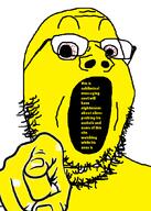 anal_probe glasses hand open_mouth pointing scared soyjak soyjak_party stubble subliminal text variant:gapejak yellow yellow_skin // 612x857 // 102.7KB