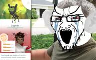 2soyjaks angry bloodshot_eyes closed_mouth crying ear jtvalor open_mouth pokemon pokemon_go smile soyjak variant:impish_soyak_ears variant:soyak video_game zygarde // 945x593 // 653.4KB