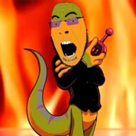 clothes fire game gex glasses holding_object open_mouth playstation remote soyjak stubble tuxedo variant:cobson video_game // 1080x1080 // 735.8KB