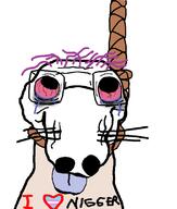 ack animal bloodshot_eyes crying dog glasses hair hanging i_heart_nigger i_love purple_hair rope snout soyjak suicide text tongue tranny variant:dogjak whisker // 684x806 // 81.4KB