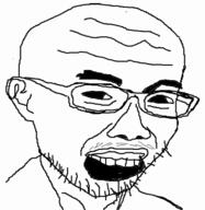 # anime asian cancer cancerjak canthurjak gape glasses looking_at_you mustache not_funny_didn't_laugh soyjak touhou variant:soyak variant:unknown video_game white_skin zun // 572x586 // 40.5KB