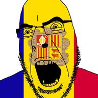 andorra angry animal country cow flag flag:andorra foix glasses latin_text open_mouth shield soyjak stubble text urgell variant:cobson // 721x720 // 69.7KB