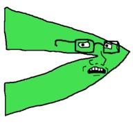 arrow glasses green_skin greentext scared soyjak subvariant:soyak_(concerned) variant:soyak // 430x400 // 8.4KB