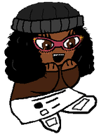 afro artist:puertorican black_skin blush glasses happy kawaii meta:oc necklace no_nose oc shoe sitting skirt soylent_(creamy_chocolate) subvariant:soyniqua variant:soytan wiggling // 205x274 // 7.9KB