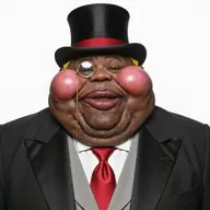 big_lips big_nose black_skin blond blush character:hunky clothes eyebrows fancy fat glasses grok hair hubert_ts_manchester meta:ai_generated monocle open_eyes realistic series:fusionjaks subvariant:branigger subvariant:fat_alicia subvariant:hunky_twink_sex_machine suit suit_and_tie top_hat variant:alicia variant:brandon white_background // 1024x1024 // 176.8KB