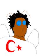 african_american antenna beard blue_eyes brown_skin bug ear fly hair moon mosquito no_mouth nose red_shirt soyjak_blog star turkiye turkroach variant:unknown wing // 1440x1920 // 194.5KB
