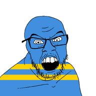 angry aruba country flag flag:aruba glasses looking_at_you mustache open_mouth soyjak stubble teeth variant:feraljak youtube // 1500x1500 // 22.4KB