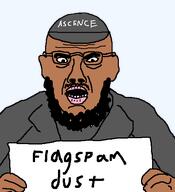 angry ascence_(user) brown_skin clothes dust flagspam glasses hat meta:namefags sign soyjak stubble variant:trumpjak // 474x521 // 41.1KB