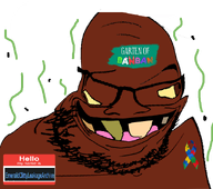 autism brown_skin bug emeraldclittyleakagearchive_(user) fly garten_of_banban glasses meta:namefags name_tag ribbon speech_bubble stink_lines stinky stubble subvariant:retarded_feral transparent_background variant:feraljak yellow_sclera yellow_teeth