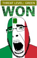 ahegao country emerald flag flag:italy gem glasses green green_eyes hair italy looking_up open_mouth schlog_color_event soyjak soyjak_blog stubble teeth text threat_level_green variant:cobson won // 721x1115 // 138.5KB