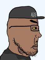 ascence_(user) brown_skin cap closed_mouth clothes esl_agugu_pedo fnf_pedo glasses hat lips meta:namefags mustache nose shitskin side_profile stubble subvariant:chudplier subvariant:sideplier sweating text transparent_background variant:markiplier_soyjak yellow_sclera // 600x800 // 29.2KB