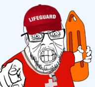 angry buoy cap clenched_teeth clothes glasses hat holding_object lifeguard mustache pointing pointing_at_viewer stubble variant:feraljak whistle // 1545x1420 // 521.6KB