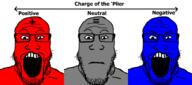 3soyjaks angry arrow blue blue_skin closed_mouth electricity equals_sign glasses grey grey_skin minus_sign neutral open_mouth plus_sign red red_skin soyjak stubble subvariant:neutralplier text variant:markiplier_soyjak // 1800x800 // 60.6KB
