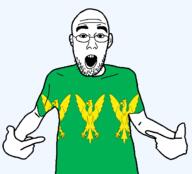 animal arm bird british caernarfonshire clothes eagle ear flag flag:caernarfonshire glasses hair hand open_mouth pointing soyjak stubble teeth tshirt united_kingdom variant:shirtjak wales // 1236x1118 // 121.4KB