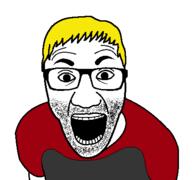 clothes glasses hair nate open_mouth soot_colors soyjak soyjak_party stubble tshirt variant:el_perro_rabioso yellow_hair // 427x400 // 27.0KB