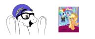 animated applejack arm beanie blacked brown_eyes clothes glasses hand hands_up hat himedanshi my_little_pony open_mouth pony rainbow_dash soy_parody soyjak stubble variant:excited_soyjak yuri // 2677x1100 // 281.4KB