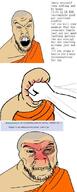 4chan asian blood brown_eyes bruise buddhism clothes comic fist grey_hair monk mustache nosebleed open_mouth punch robe soyjak stubble text variant:feraljak white_eyes white_skin // 442x1096 // 147.1KB