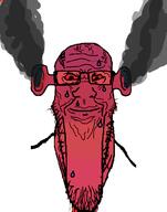 angry bloodshot_eyes calm closed_mouth ear fume glasses ogre_ears red_skin smoke soyjak stretched_chin stubble subvariant:longplier sweating variant:markiplier_soyjak // 785x1000 // 88.3KB