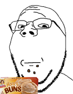 beard closed_mouth crumbs eating food glasses honey_bun subvariant:wholesome_soyjak variant:gapejak // 348x447 // 66.8KB