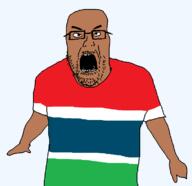 angry brown_skin chris-chan clothes countrywar flag flag:gambia gambia glasses hair mustache open_mouth soyjak stubble transparent_background variant:cwcjak // 766x743 // 15.0KB