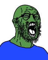beard ear frog glasses green_skin no_nose open_mouth pepe soyjak variant:gapeboy // 434x533 // 12.2KB