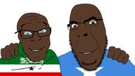2soyjaks blue_eyes brown_eyes brown_skin countrywar flag flag:somalia flag:somaliland friendship glasses hand happy looking_at_you no_more_brother_wars smile somalia somaliland soyjak stubble variant:cobson variant:feraljak // 1919x1075 // 94.4KB