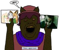 3soyjaks angry animal approved_by_jimbo_award approver arm averi big_lips black_skin blond cat_ear closed_mouth clothes clown eyebrows fox furfag furry glasses green_eyes green_hair hair hairy hand hands_up hat hazel ias irl joker laughing lipstick long_hair looking_at_you makeup meta:namefags mirror nas niko_(oneshot) open_mouth paper pointing pointing_at_viewer rabbit red_eyes showing_something soybooru speech_bubble sticker stubble subvariant:pol_face teeth_showing text the_dark_knight the_joker variant:alicia variant:chudjak variant:cobson vivo_endive white_fur white_teeth yellow_sclera yellow_teeth // 949x800 // 174.4KB