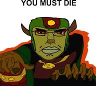 aura brown_skin flame ganondorf glasses green_clothes looking_at_you medal millions_must_die monster pointing pointing_at_viewer subvariant:chudjak_front the_legend_of_zelda variant:chudjak youtube zelda // 892x801 // 369.5KB