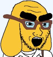 animal clothes dog ear glasses janny open_mouth soyjak stubble variant:soyak yellow_skin // 225x240 // 56.2KB