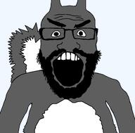 beard fur glasses grey_skin grey_squirrel looking_at_you open_mouth series:animaljaks squirreljak subvariant:science_lover tail trend:squirreljakking variant:markiplier_soyjak // 1025x1010 // 56.4KB