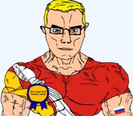 arm award blue_eyes buff christianity closed_mouth clothes eastern_orthodox farm farmer flag flag:russia flag:voronezh_oblast glasses hair oblast orthodox_cross russia soyjak subvariant:chudjak_front subvariant:muscular_chud sugar_beet text transparent transparent_background tshirt variant:chudjak vein voronezh_oblast yellow_hair // 1059x929 // 109.9KB
