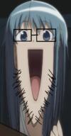 anime blue_hair distorted female glasses madoka_magica miki_sayaka stretched_mouth stubble // 706x1352 // 594.8KB