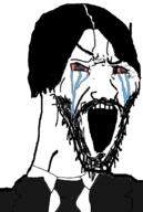 beard bloodshot_eyes clothes crying hair john_wick keanu_reeves large_eyebrows necktie open_mouth soyjak stretched_mouth suit tv_(4chan) variant:soyak // 670x1000 // 221.9KB
