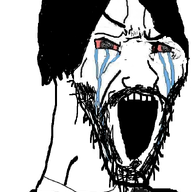 beard bloodshot_eyes clothes crying hair john_wick keanu_reeves large_eyebrows necktie open_mouth soyjak stretched_mouth suit tv_(4chan) variant:soyak // 670x1000 // 221.9KB