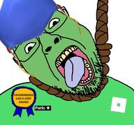 ack award badge checkmark clothes eyes glasses green_skin hanging hat looking_at_you nose parlo roblox rope sissy square stubble suicide text tongue valkyrie variant:bernd yellow_teeth youtuber // 768x719 // 433.8KB