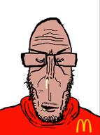 amerimutt angry beard brown_skin crying glasses mcdonalds mutt red_eyes shitskin star_(symbol) subvariant:euromutt sweater variant:markiplier_soyjak // 594x797 // 29.5KB