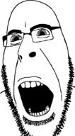 glasses merge open_mouth soyjak stubble subvariant:hornyson variant:cobson // 415x752 // 25.9KB