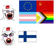 2soyjaks angry cap clothes country crazed european_union finland flag flag:european_union flag:finland flag:progress_pride_flag flag:transgender_pride_flag glasses hat lipstick makeup open_mouth pride_flag sdp soviet_union star_(symbol) stubble subvariant:soyak_(crazed) variant:feraljak variant:soyak // 2739x2379 // 265.4KB