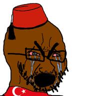 Colorlesspy(nameroach) angry bald bloodshot_eyes brown_skin clothes crying eyebrows fez flag:turkiye glasses hat mustache nigger open_mouth soyjak star_and_crescent stubble turk turkiye turkroach tvrkaryan variant:cryboy_soyjak // 1080x1200 // 48.5KB