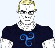 GNULinux aryan blond blue_eyes blue_shirt buff chud glasses linux-libre subvariant:chudjak_front subvariant:muscular_chud technology trisquel trisquel_linux variant:chudjak // 1059x929 // 63.1KB