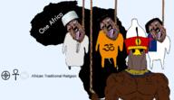 africa ankh beak bird black_skin bloodshot_eyes brown_skin buff christianity collar crown crying egypt flag:pan-african hair hand hanging hinduism holding_rope indian islam open_mouth paganism religion rope snake stubble subvariant:brunetto subvariant:chudjak_front subvariant:muscular_chud teeth text tongue variant:bernd variant:chudjak yellow_teeth // 3975x2300 // 618.5KB