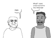 bald closed_mouth clothes ear glasses hair mouth_open nas nas:gigachad paint soyjak speaker variant:unknown white_skin // 1552x1054 // 56.3KB