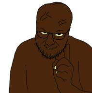 black_skin brown_teeth closed_mouth glasses hand nigger smile soyjak stubble variant:interjak yellow_sclera // 1389x1405 // 276.6KB