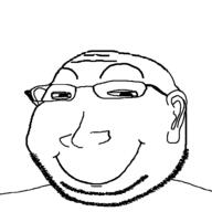 closed_mouth ear eyelids glasses small_eyes smile soyjak stubble subvariant:massjak subvariant:wholesome_soyjak variant:gapejak // 600x600 // 12.0KB