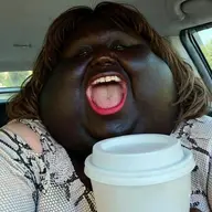 ai_but_not_completely_ai_doe big_cheeks black_eyes black_hair black_skin car cup fat gape long_hair meta:ai_generated obese realistic red_lips series:irl_soyjaks subvariant:fat_alicia variant:alicia yellow_teeth // 300x300 // 23.1KB