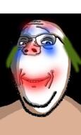 clown dc_comics fal glasses green_hair hair joker_(2019) joker_(dc) ominous smile soyjak stubble subvariant:wholesome_soyjak variant:gapejak white_skin // 288x480 // 125.9KB